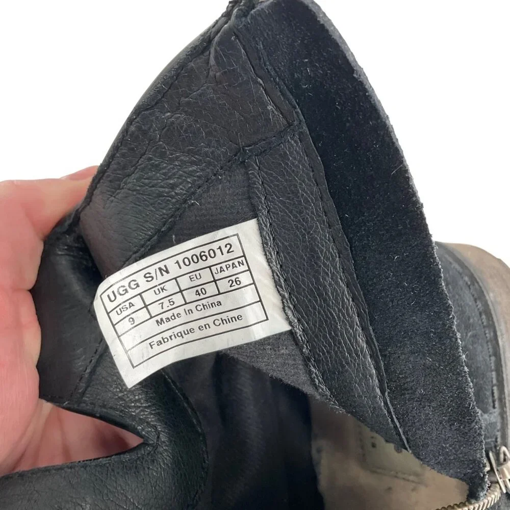 UGG Australia Black Suede Ankle Boots W/ Snakeskin Strap Womens Size 9 Classic - Picture 4 of 12
